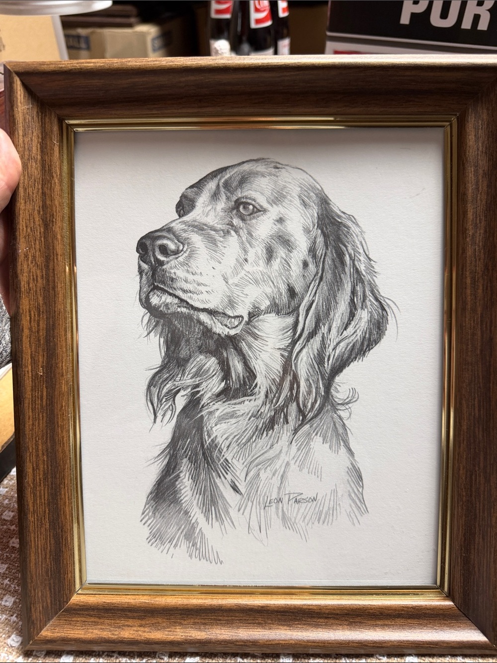 Framed Leon parson 8x10 retriever dog Portrait Art Print in wooden Frame